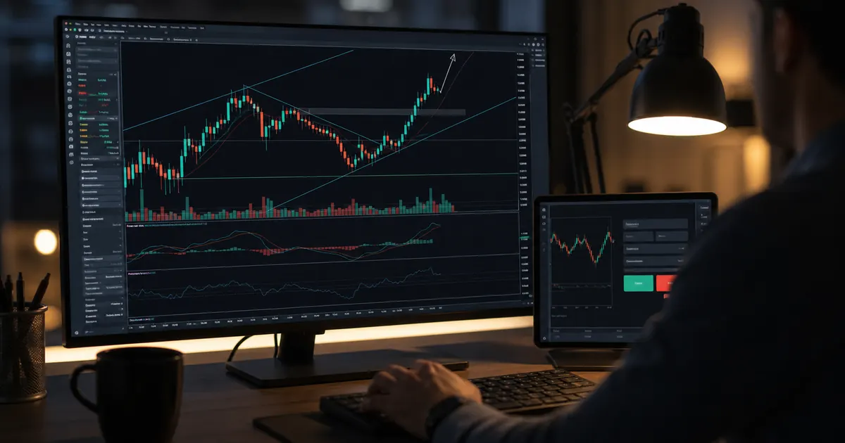Professional Quotex trader reviewing MT5 analysis before entering a trade