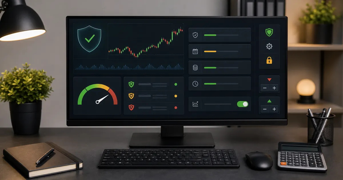 Quotex risk management dashboard with account protection controls